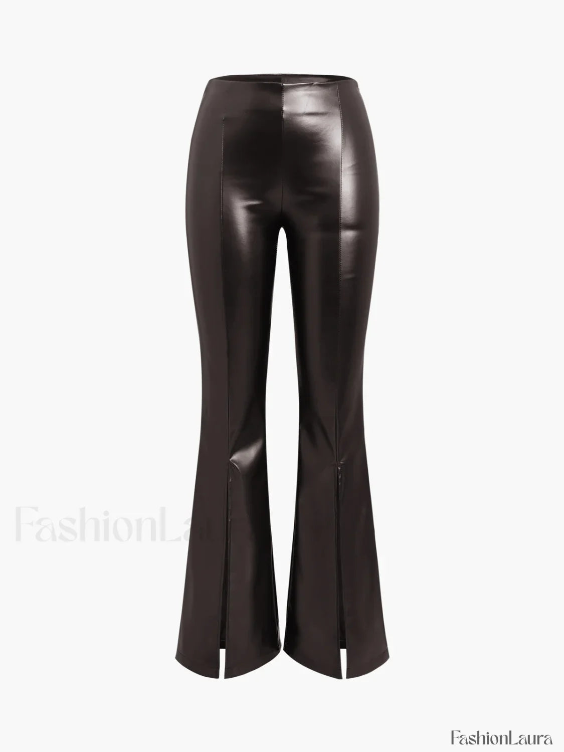Faux Leather Graceful Zippered Flare Pants