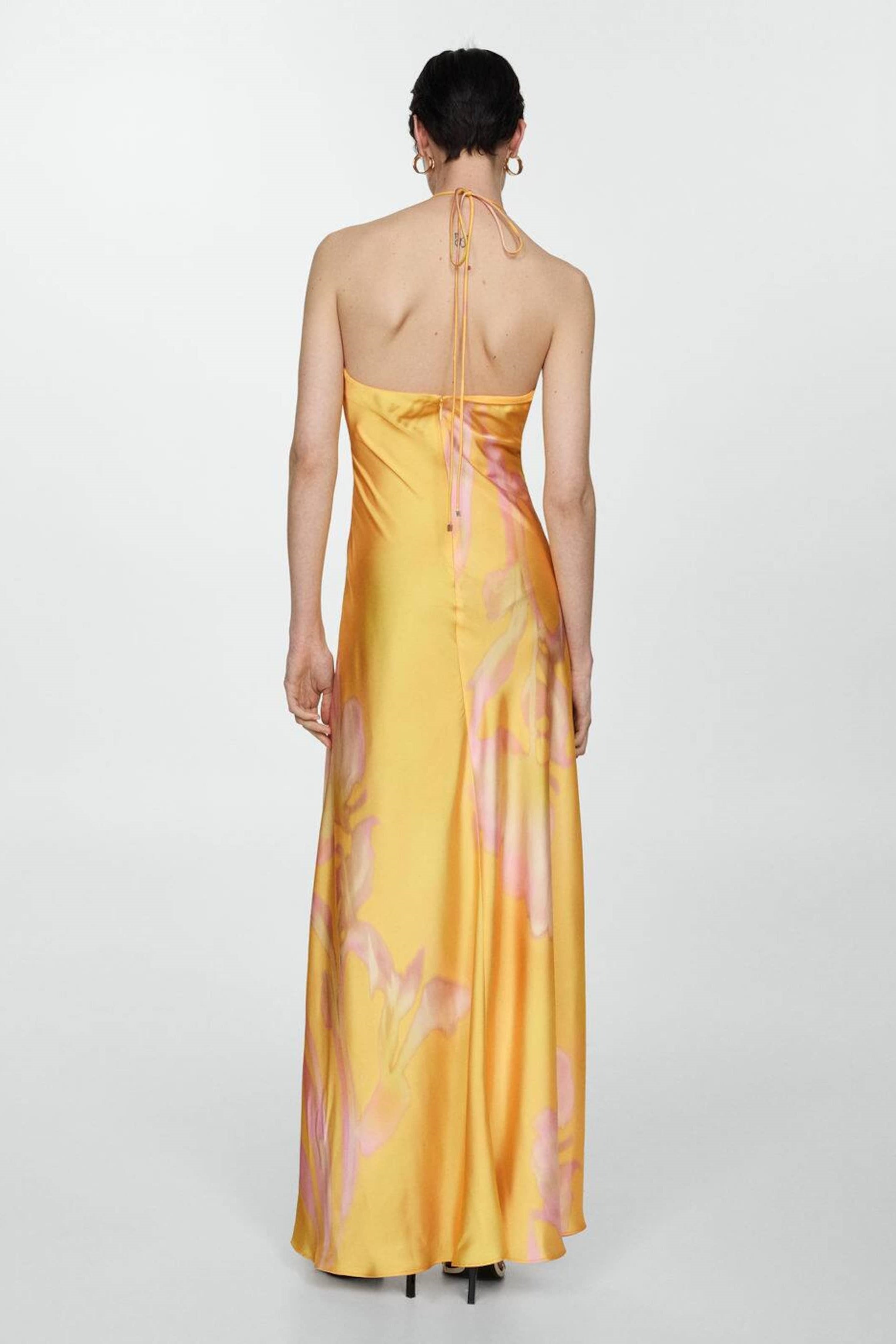 Satin Halter Neck Floral Bias Cut Slip Maxi Dress