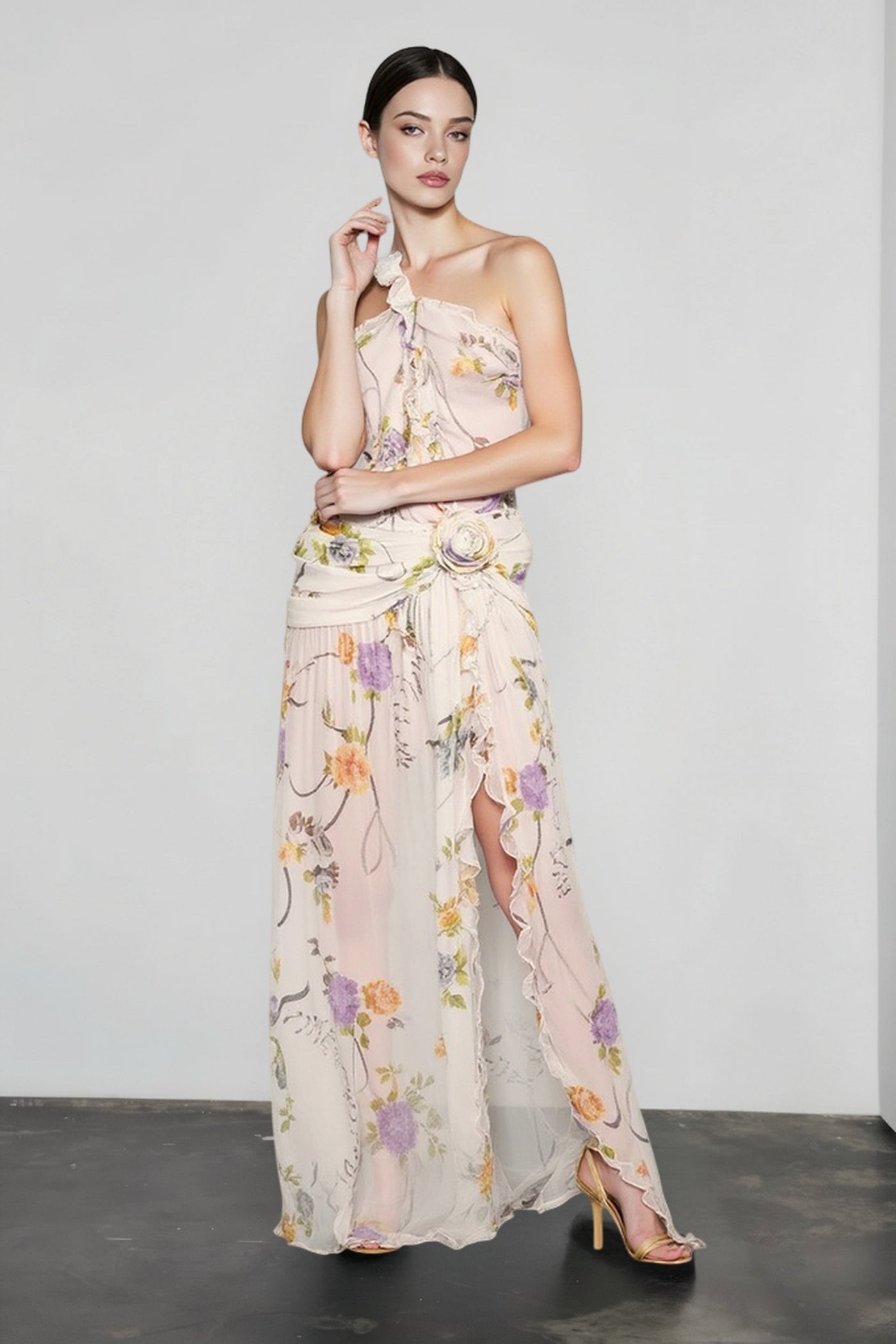 Halter Open Back Floral Sunset Vacation Dress