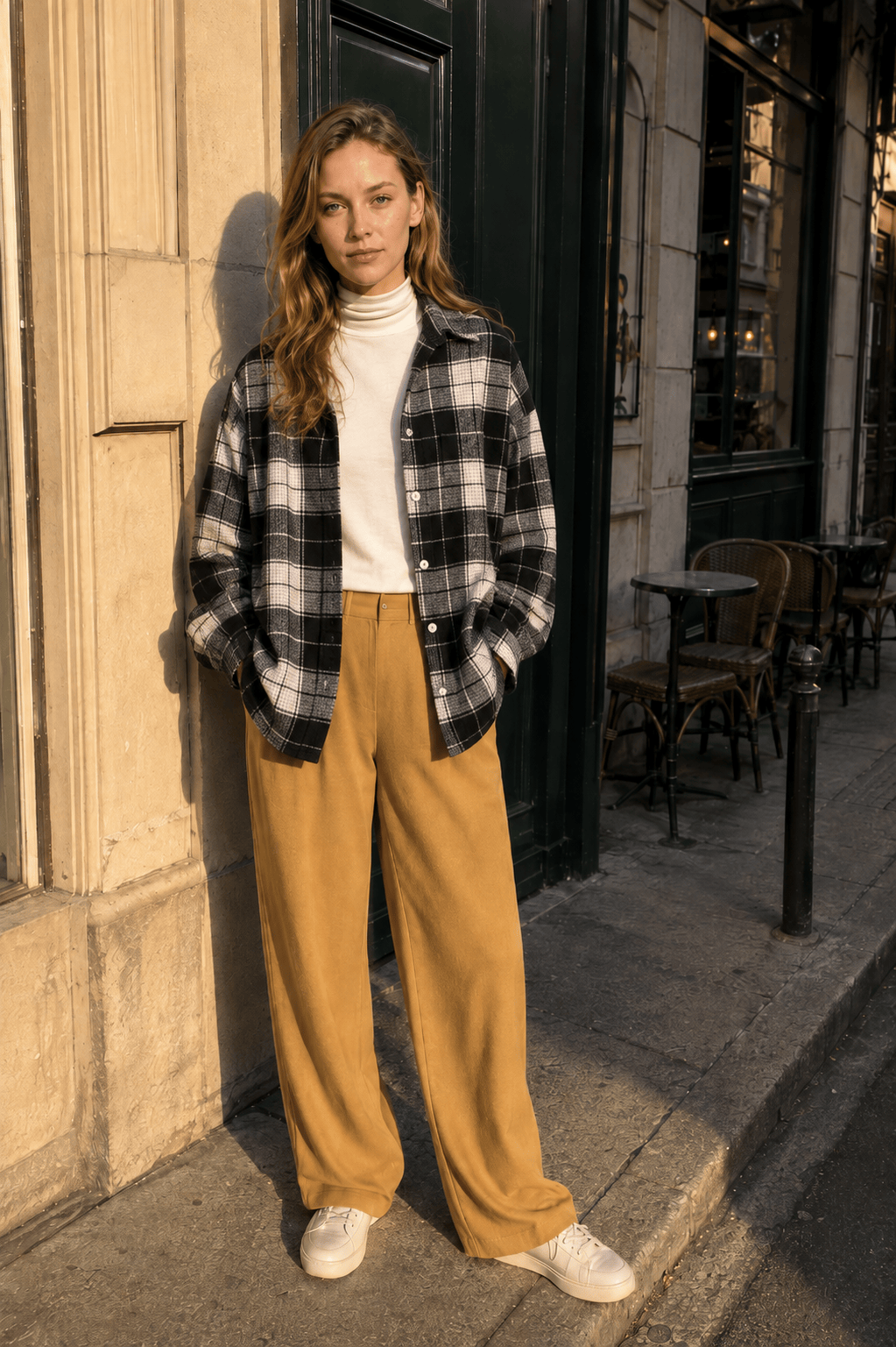 Checkered Print Button Blouse