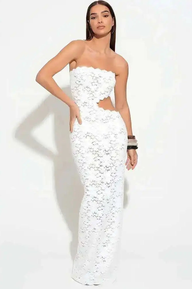 Backless Off Shoulder Lace Sleeveless Maxi Dress 4