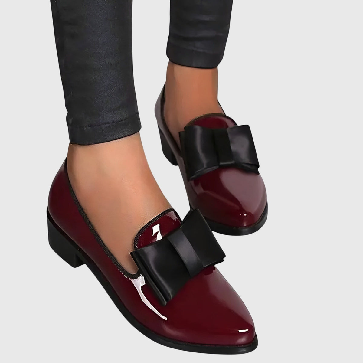Pointed Toe Bow Patent Flat Loafers