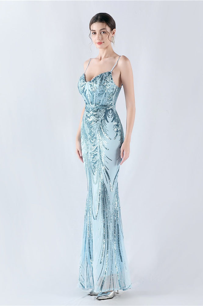 Sequin Spaghetti Strap Sweetheart Mermaid Formal Gown