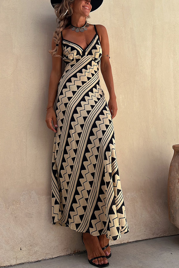 Exclusive Melody Satin Ethnic Print Smocked Back Midi Dress - View 3