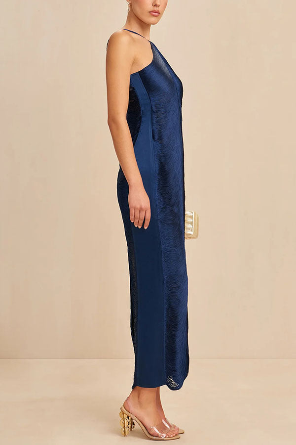 Metallic Fringe Halter Neck Backless Bodycon Maxi Dress 12