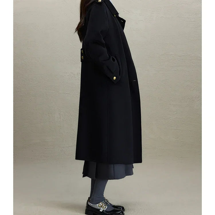 Wool Look Epaulette Shoulder Button Back Tab Longline Coat 3