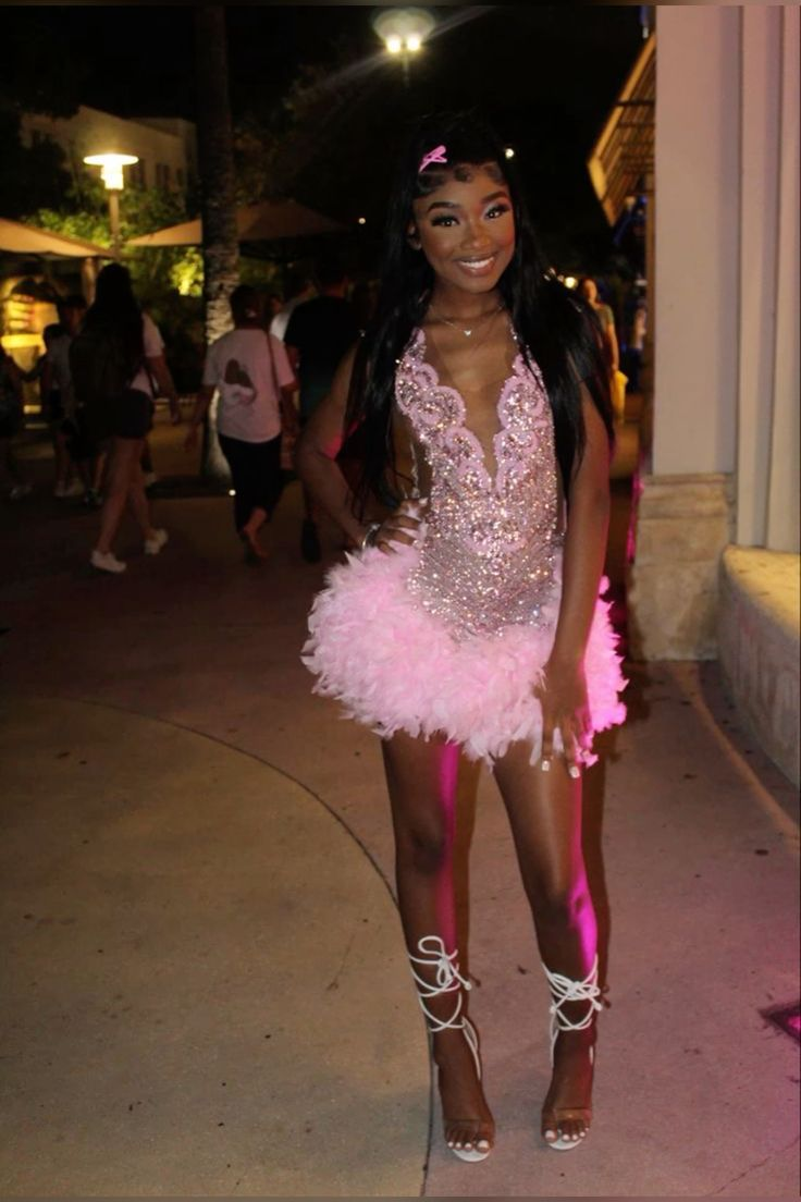 Luxurious Pink Beaded Feathers Homecoming Dress Cocktail Dress cc1793