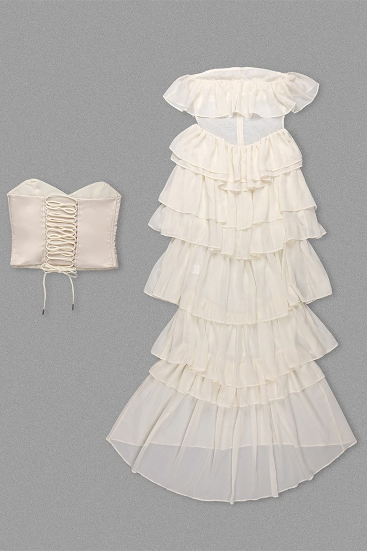 Chiffon Strapless Ruffle Corset Tiered Maxi Prom Dress