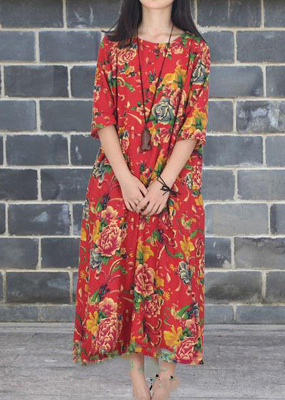 Floral Print Round Neck Half Sleeve Loose Oversized Maxi Dress