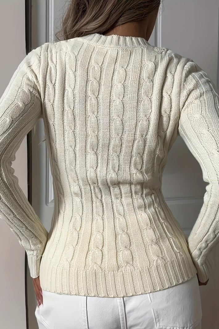 Casual Cable Knit V Neck Sweater