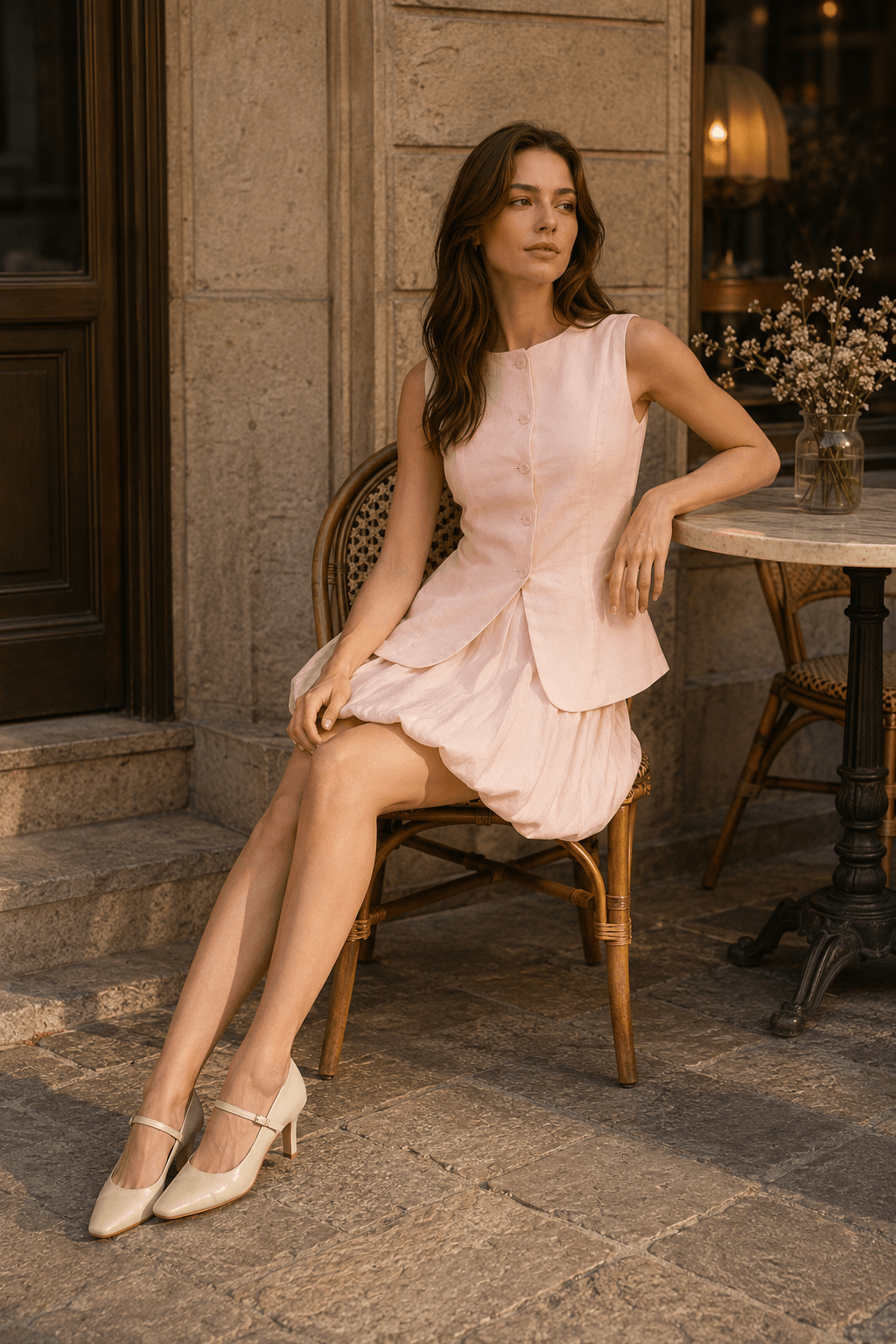 Vest Bubble Skirt Sweet Two Piece Work Set