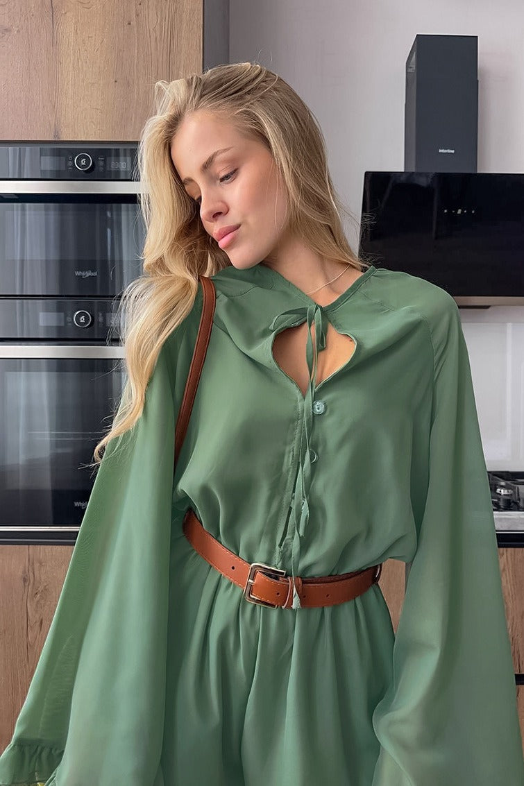 Vintage Lace Up Sleeve Ruffle Mini Dress - View 4