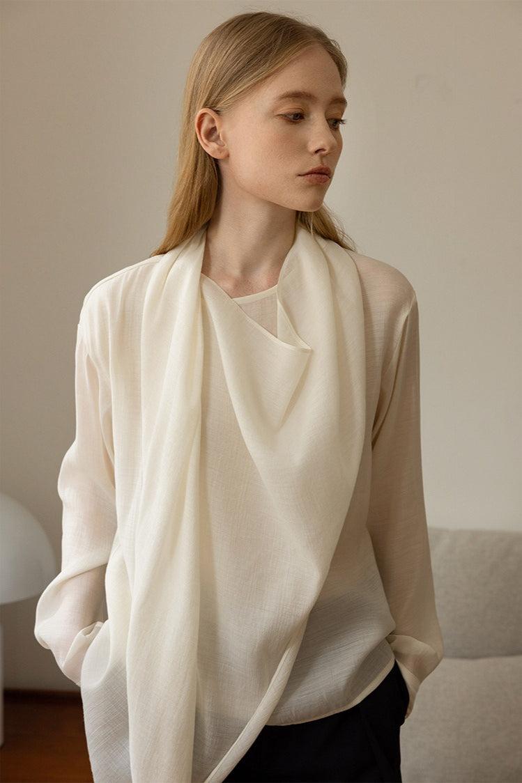 Elegant Cowl Neck Long Sleeve Top