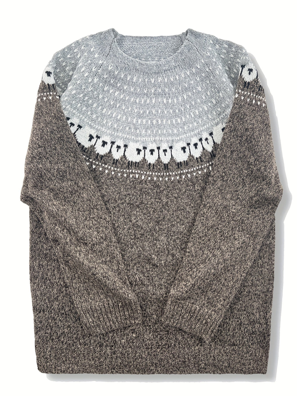 Boat Neck Sheep Fair Isle Knit Sweater