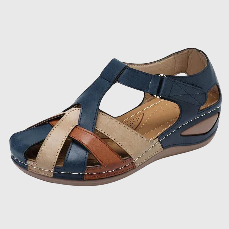 Closed Toe Cross Strap Hook and Loop Wedge Sandals