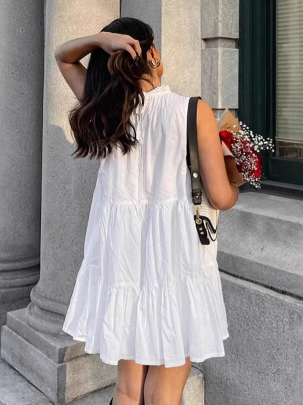Ruffle Mock Neck Sleeveless Tiered Swing Mini Dress 4