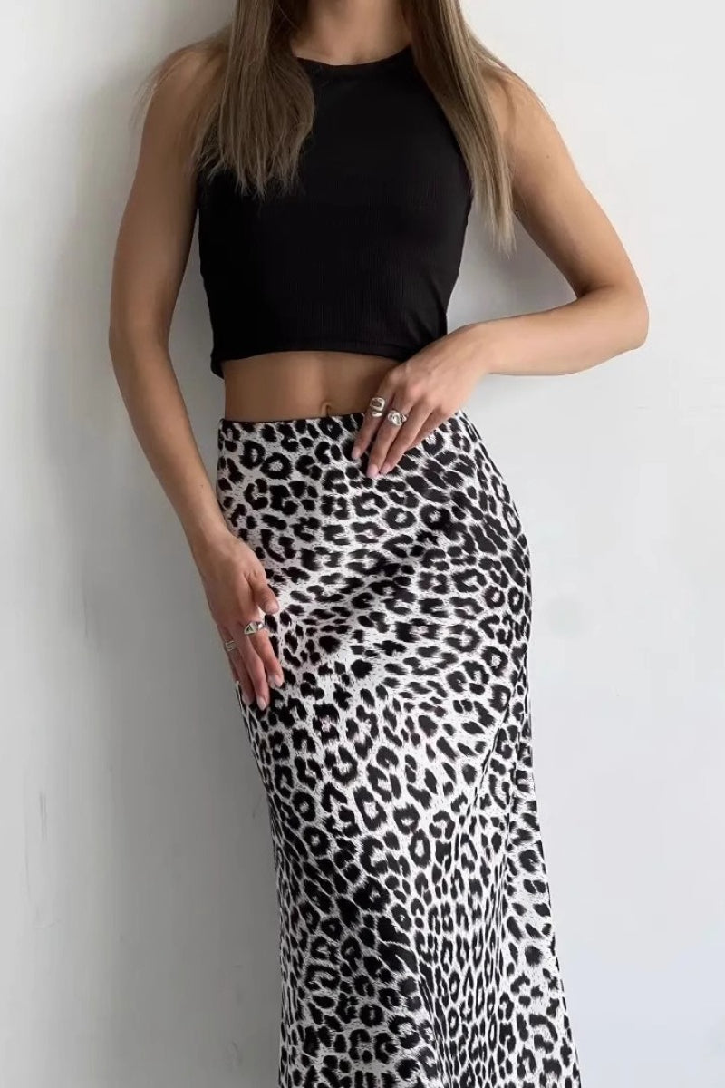Satin Leopard Print Maxi Skirt