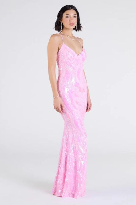 Sequin V-Neck Lace Up Back Mermaid Gown