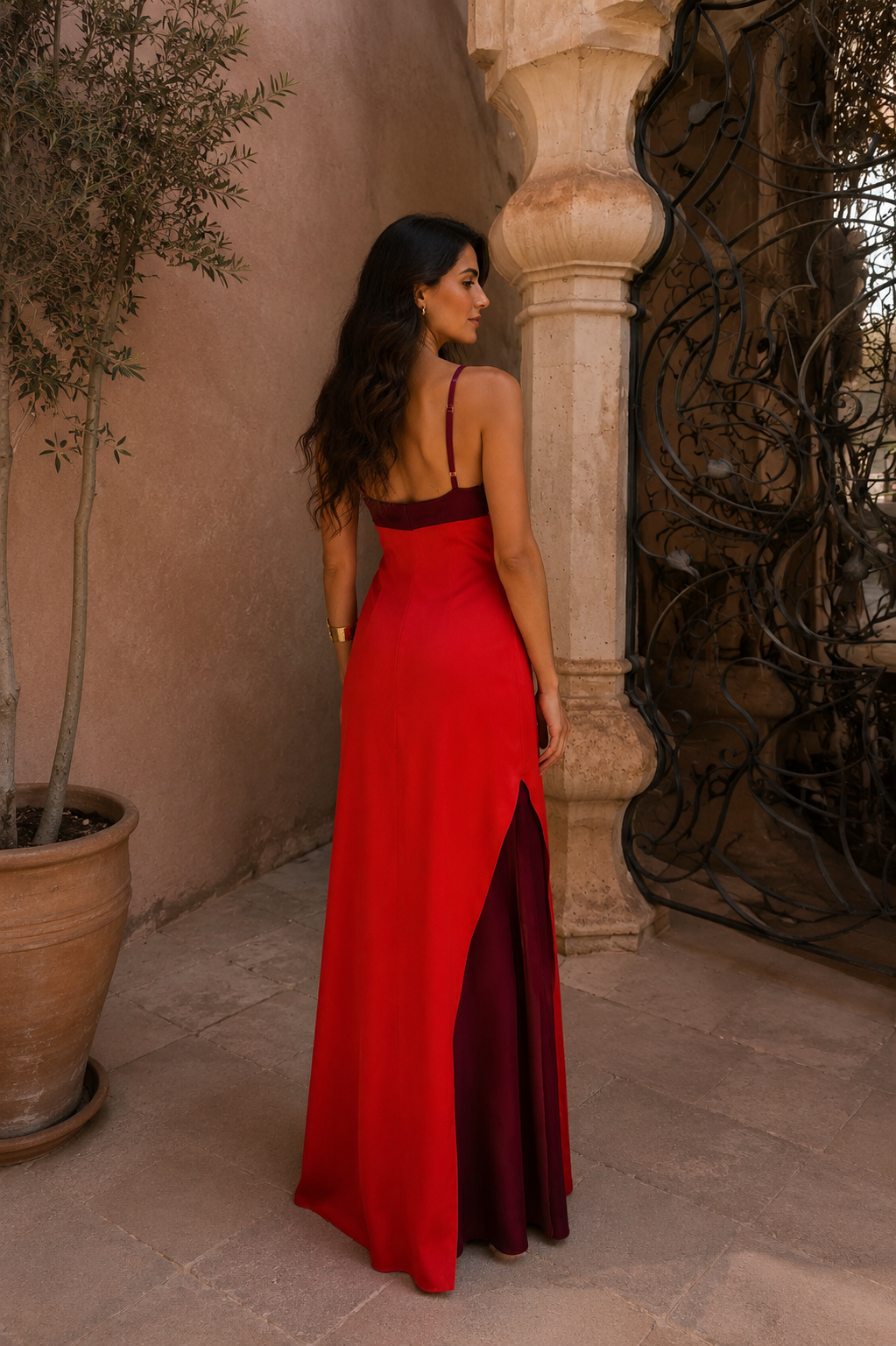 Halter Neck High Split Contrast Trim Maxi Dress