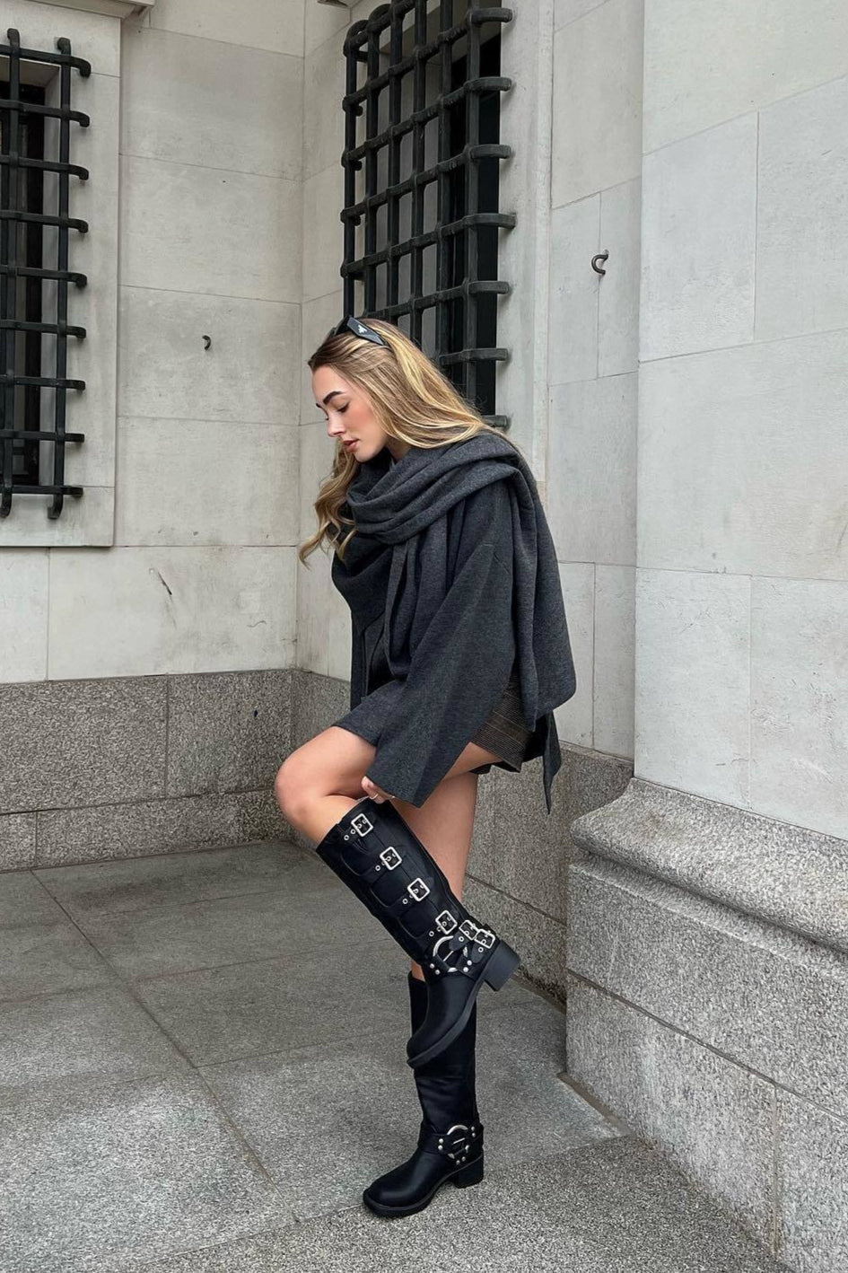 Cropped Knit Asymmetric Scarf Collar Coat