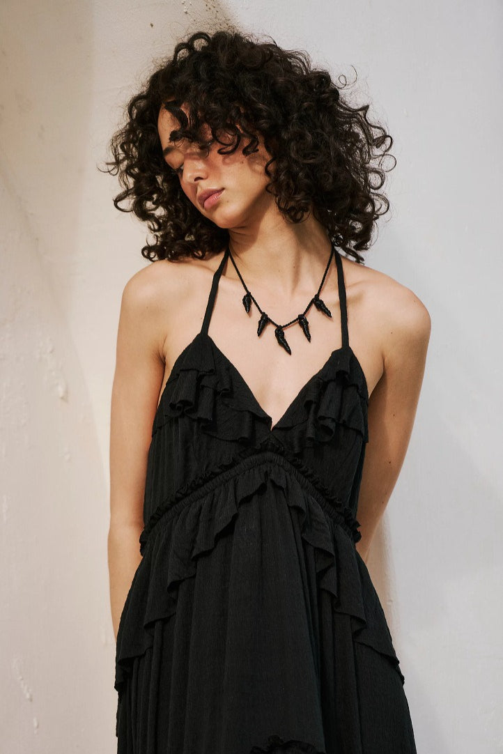 Solid Color V Neck Backless Strappy Boho Dress