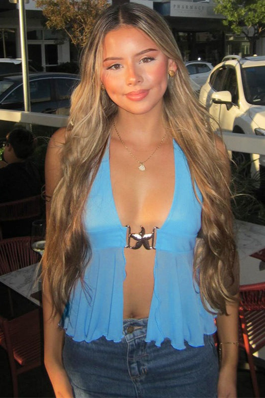 Halter-Neck Sheer Mesh Crop Top