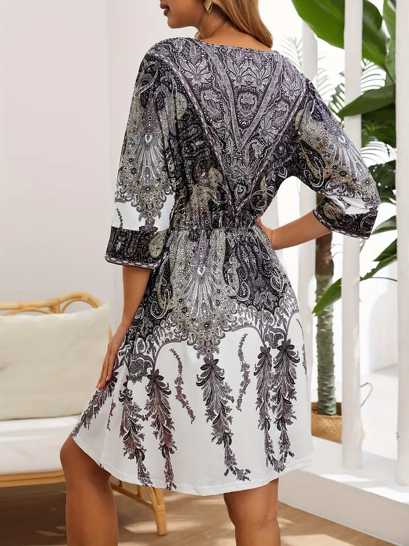 Persephone Paisley Print Bohemian Dress for Women Versatile Daily Pick