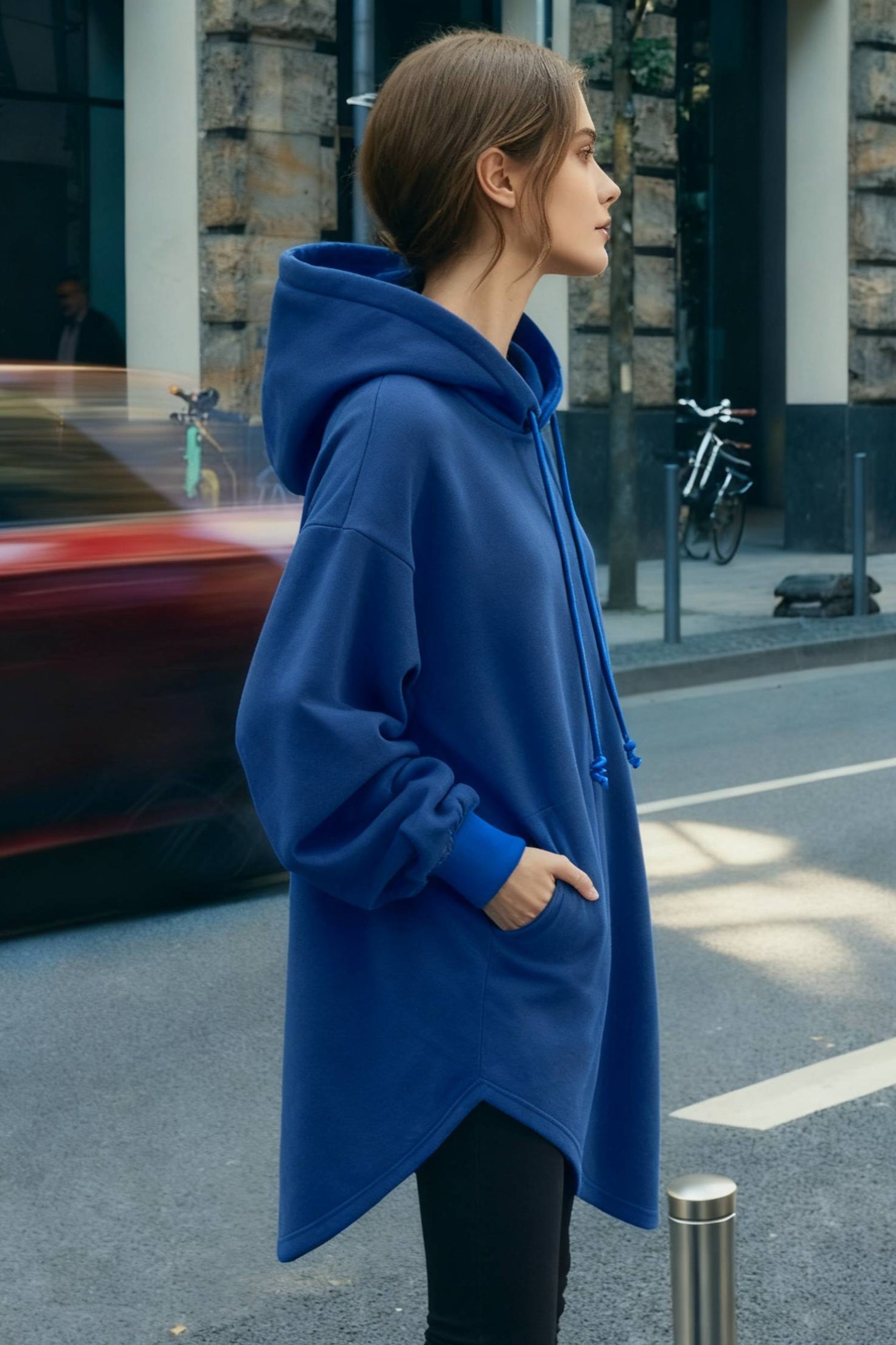Pullover Loose Hoodie Casual Drawstring Oversized Women's Long Solid Sweatshirt Autumn Arm Streetwear