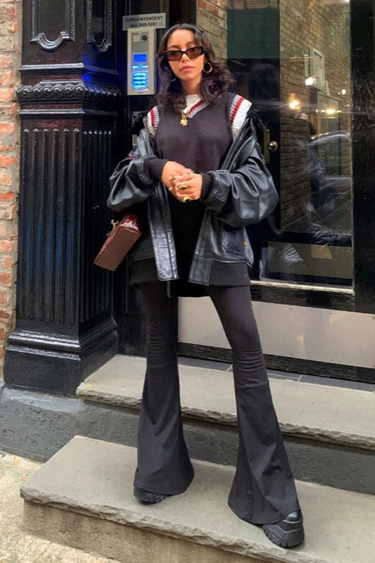 High Waist Slim Flared Pants