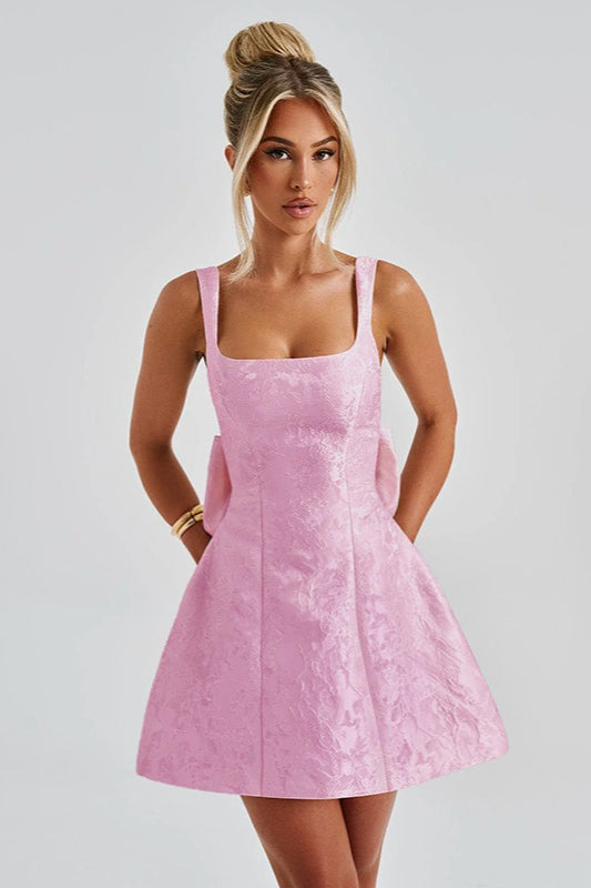 Square Neck Bow Fit and Flare Mini Dress