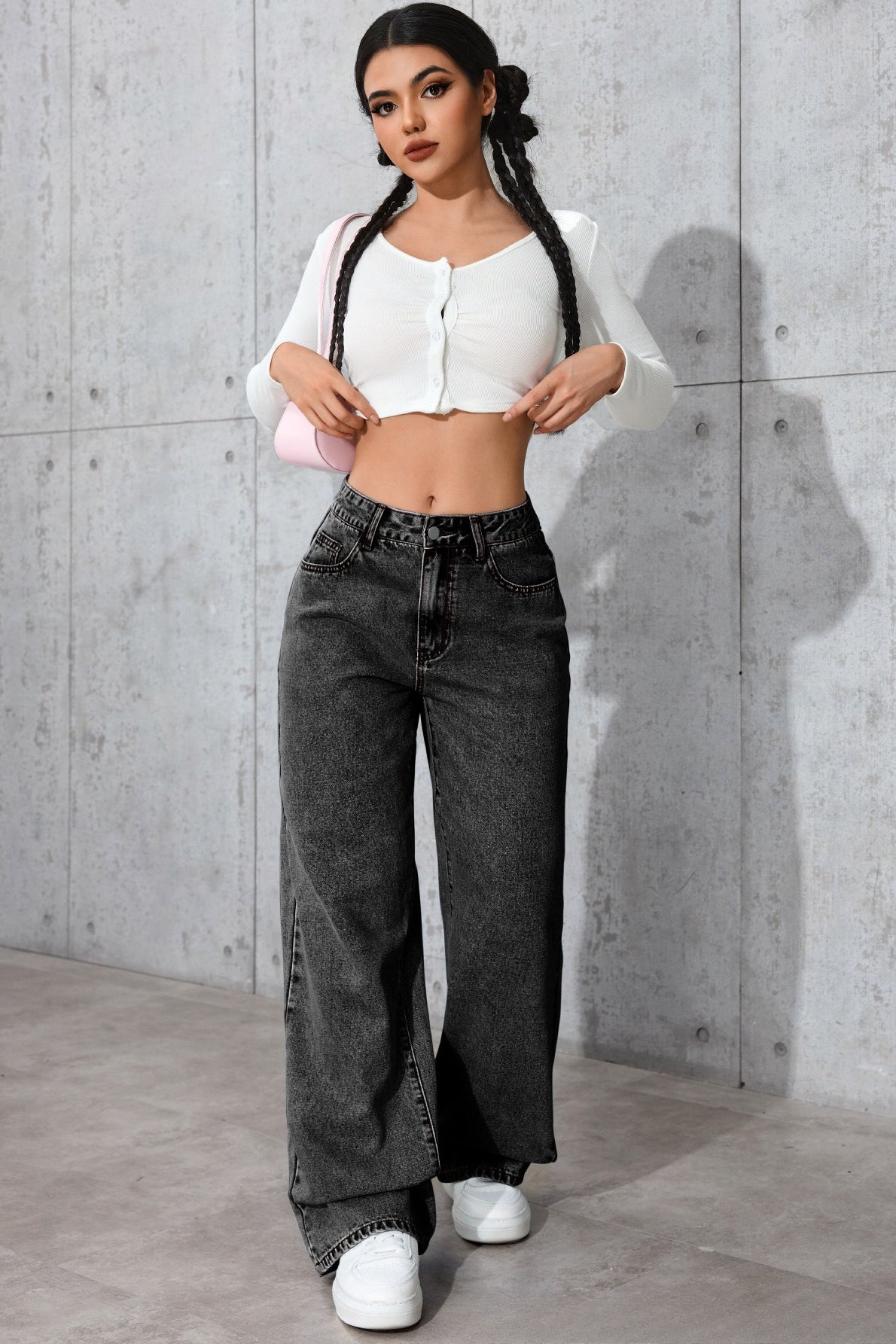 Casual High Waist Relaxed Straight Leg Jeans