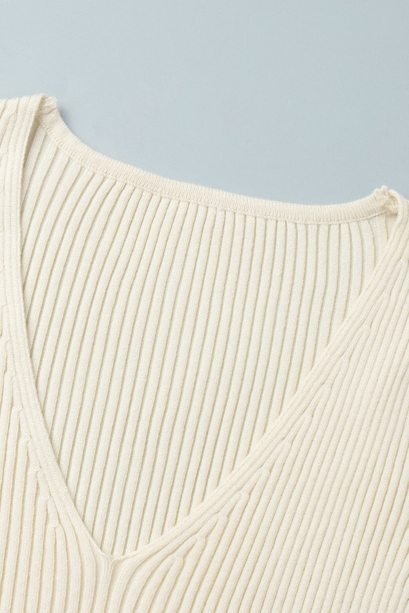VNeck Long Sleeve Knit Sweater Dress