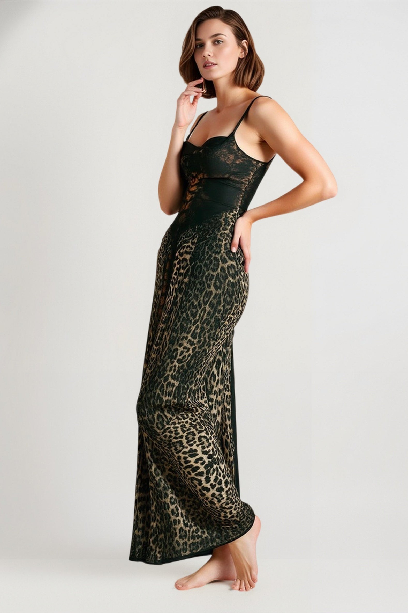 Patchwork Backless Sheer Mesh Midi Dress