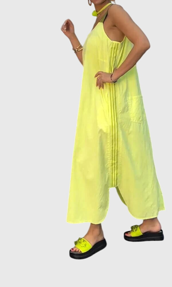 Contrast Strap Square Neck Side Pocket Maxi Dress