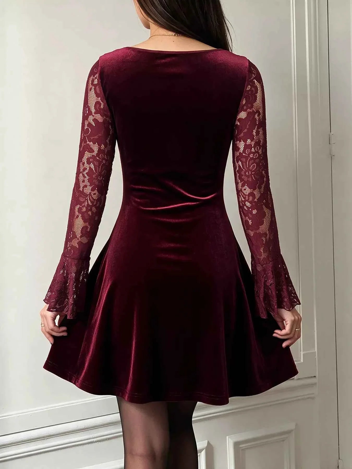 Lace Flare Sleeve Mini Dress