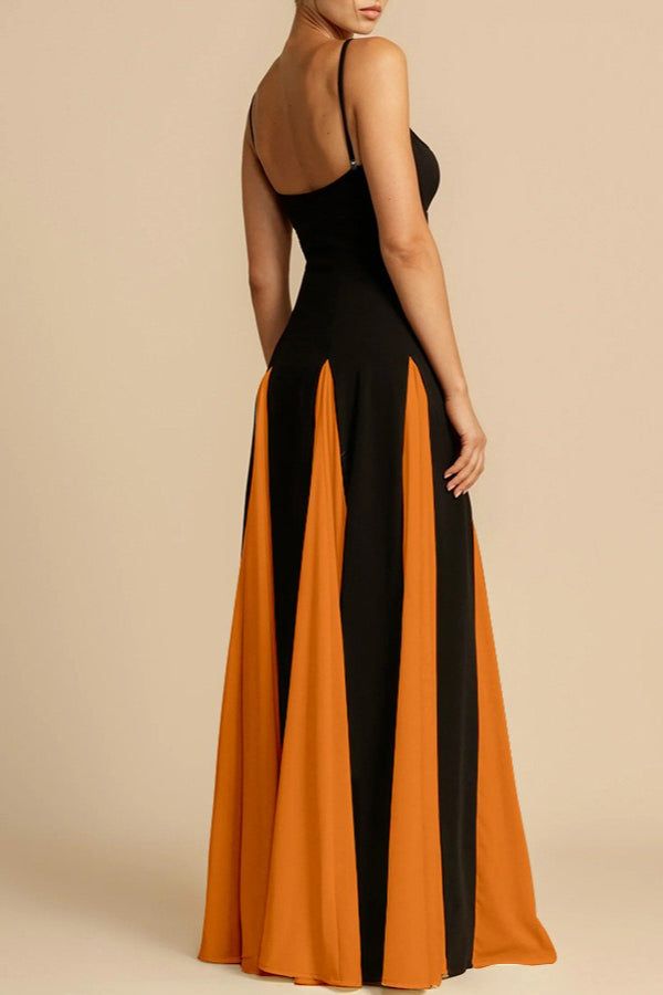 Spaghetti Strap Sweetheart Panelled Fit and Flare Maxi Gown