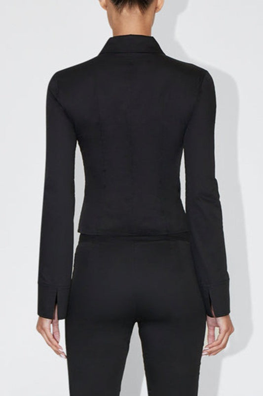 Casual Zip Front Square Neck Long Sleeve Top