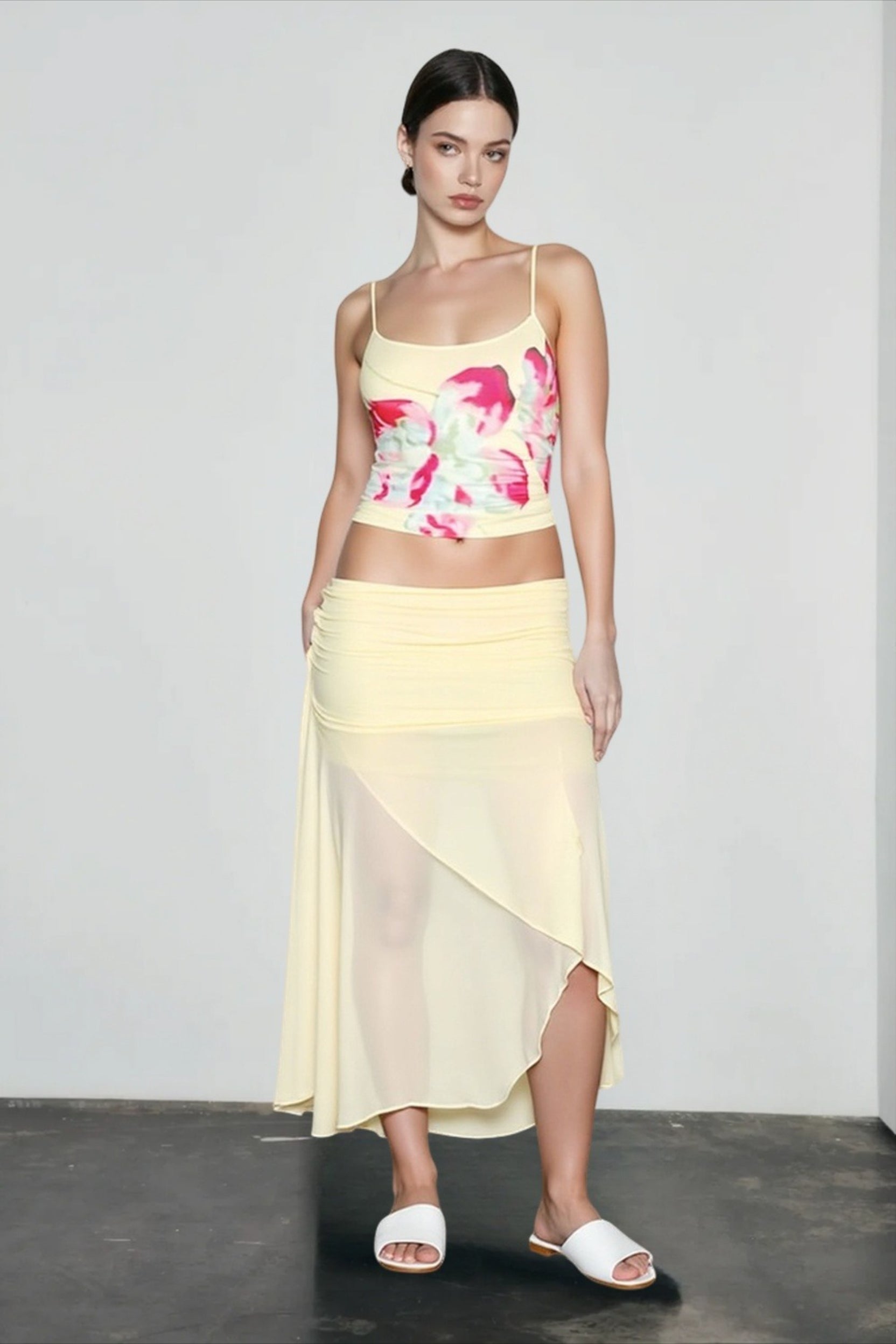 Sheer Mesh Floral Crop Tank Top