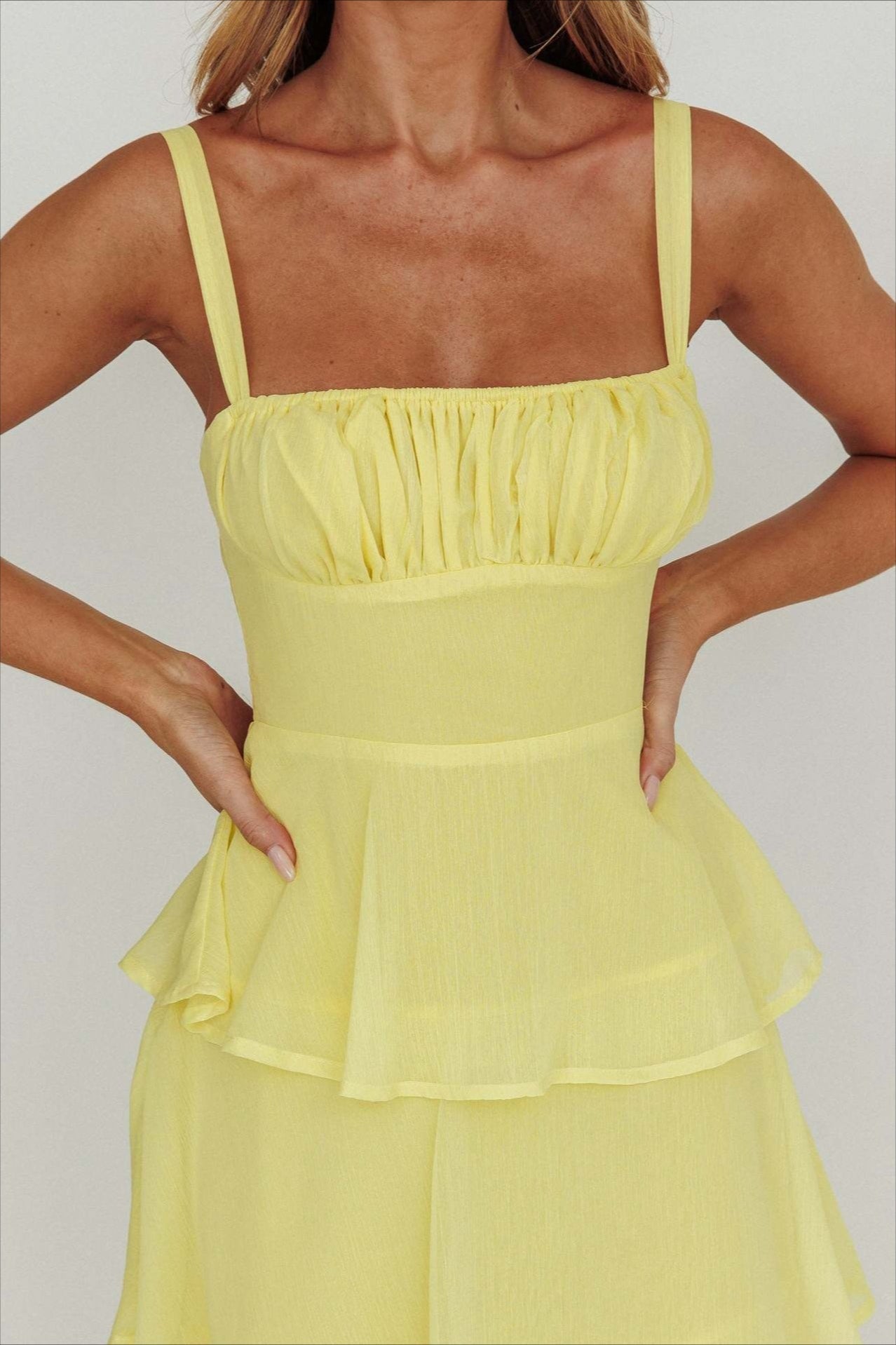 Spaghetti Strap Tiered Ruffle Backless Chiffon Maxi Dress