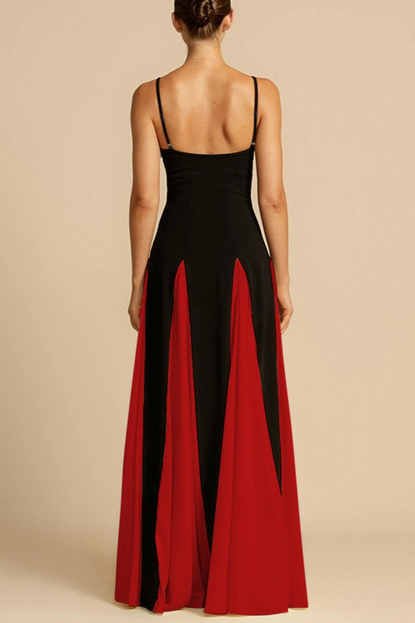 Spaghetti Strap Sweetheart Panelled Fit and Flare Maxi Gown