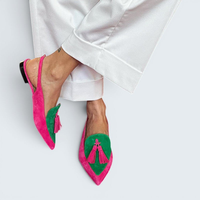 Pointed Toe Tassel Slingback Flats