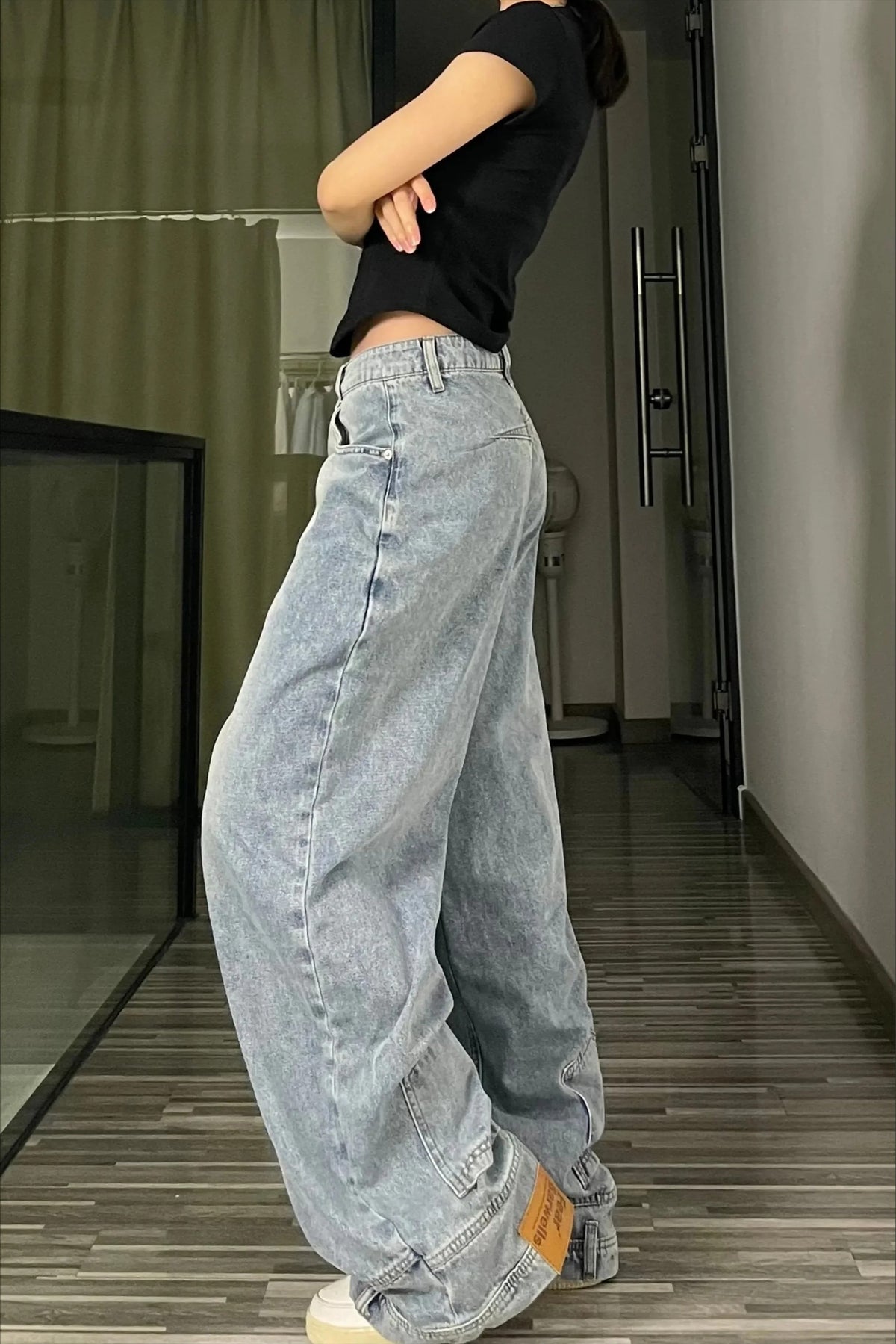 Low Rise Faded Wash Baggy Wide Leg Denim Jeans 2