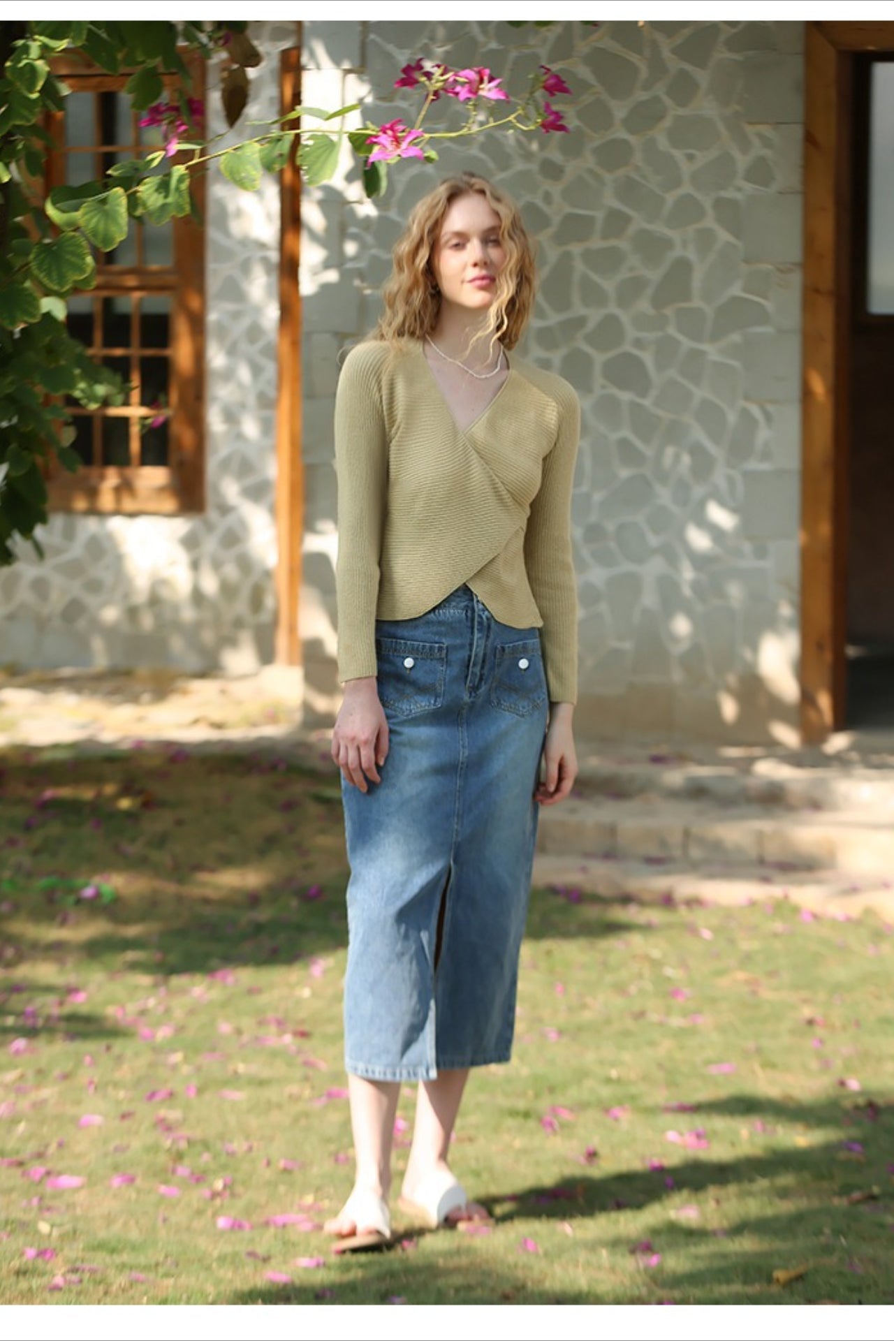 Wrap Tie Front VNeck Knit Top