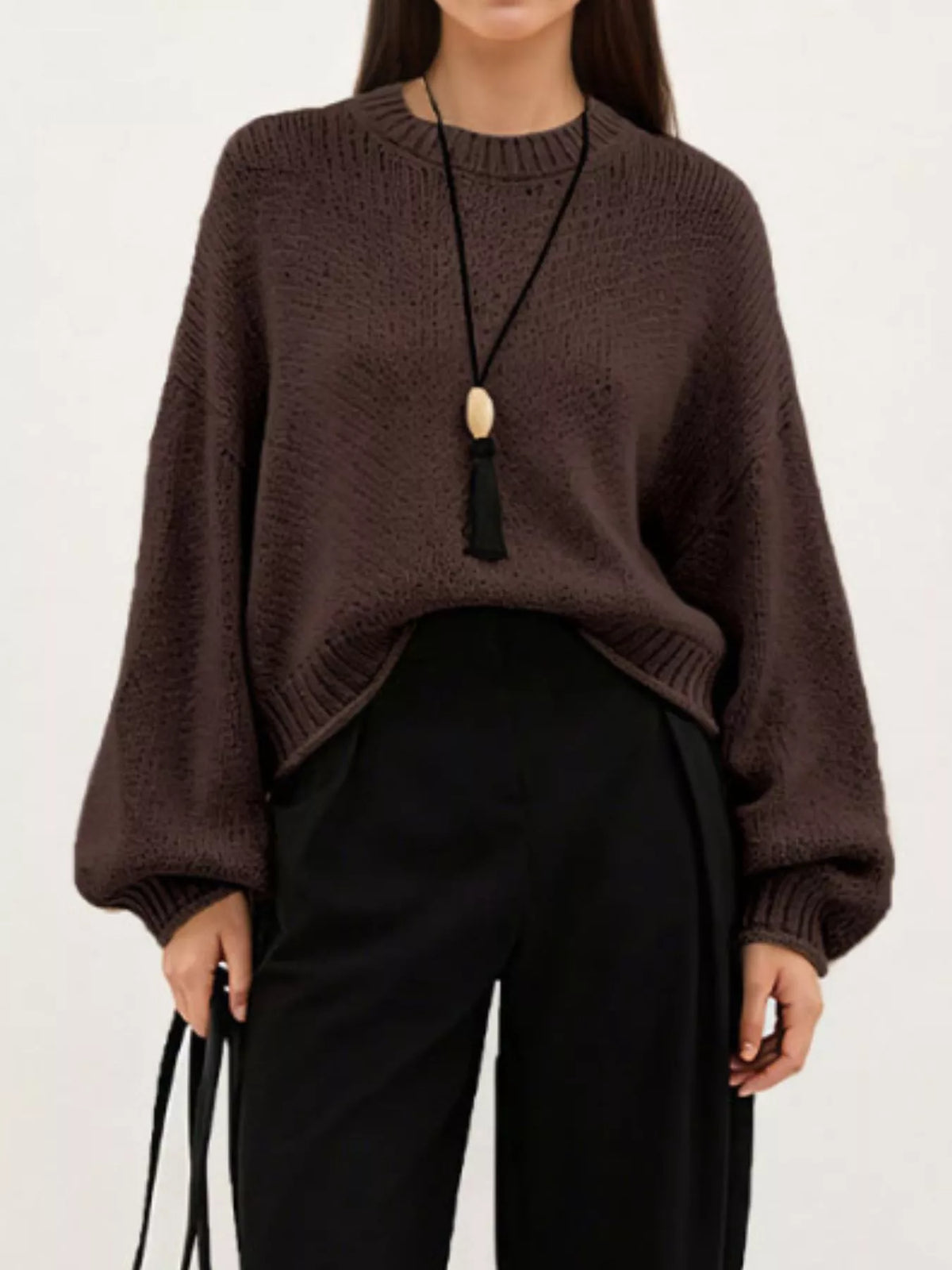 Oversized Crew Neck Balloon Sleeve Chunky Knit Sweater 8