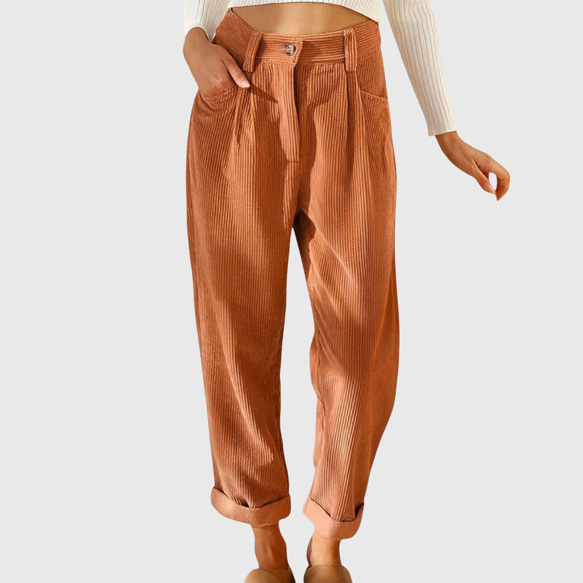 High Waist Pleated Corduroy Tapered Pants