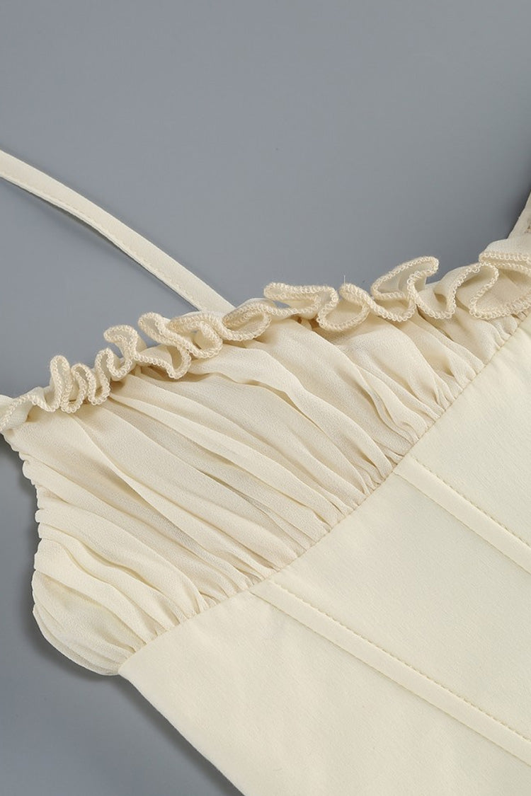 Feminine Ruffle Lace Up Corset Rosette Draped Skirt Two Piece Mini Dress