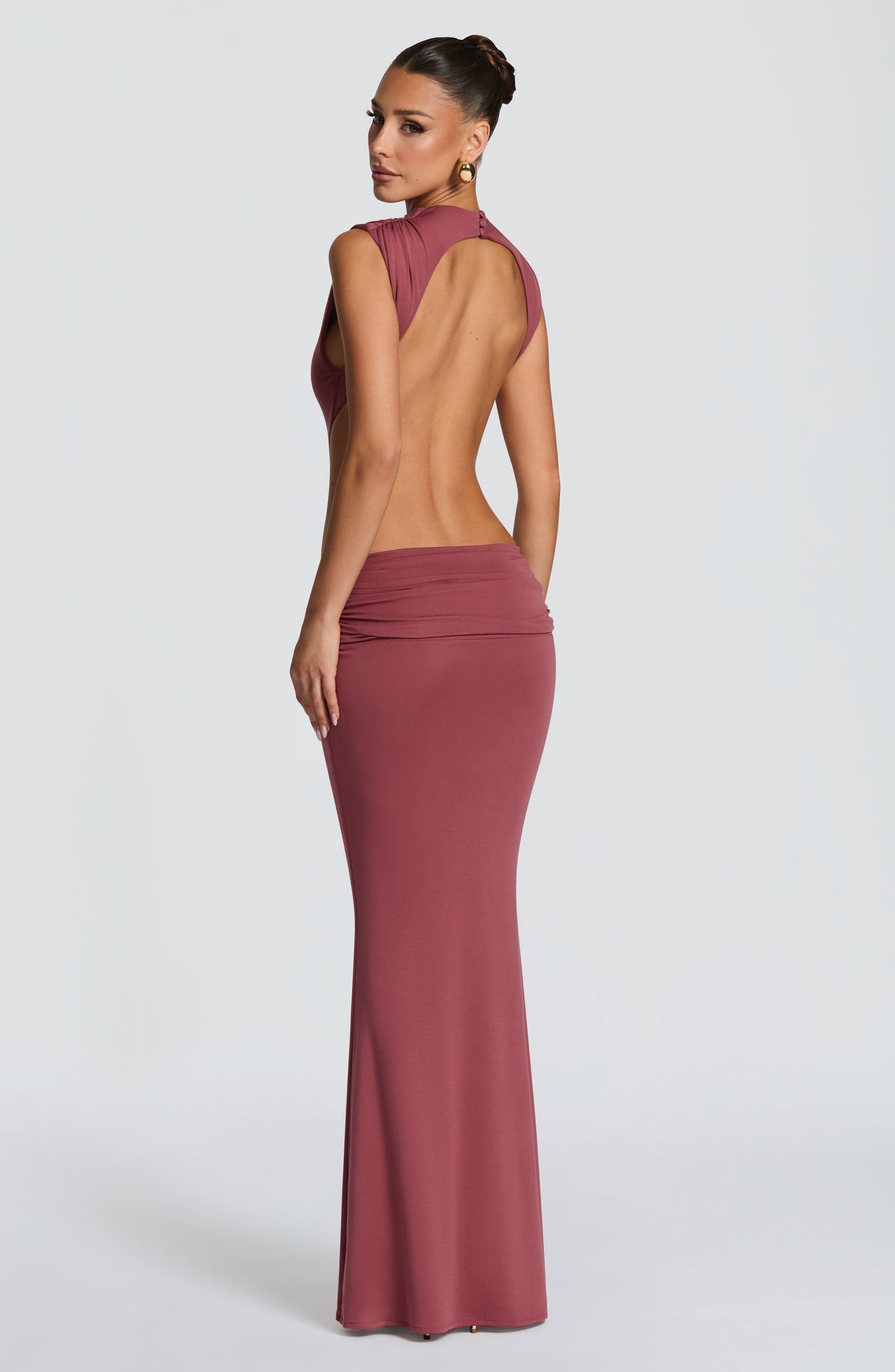 High Neck Sleeveless Bodysuit Cut Out Ruched Waist Mermaid Maxi Dress 5