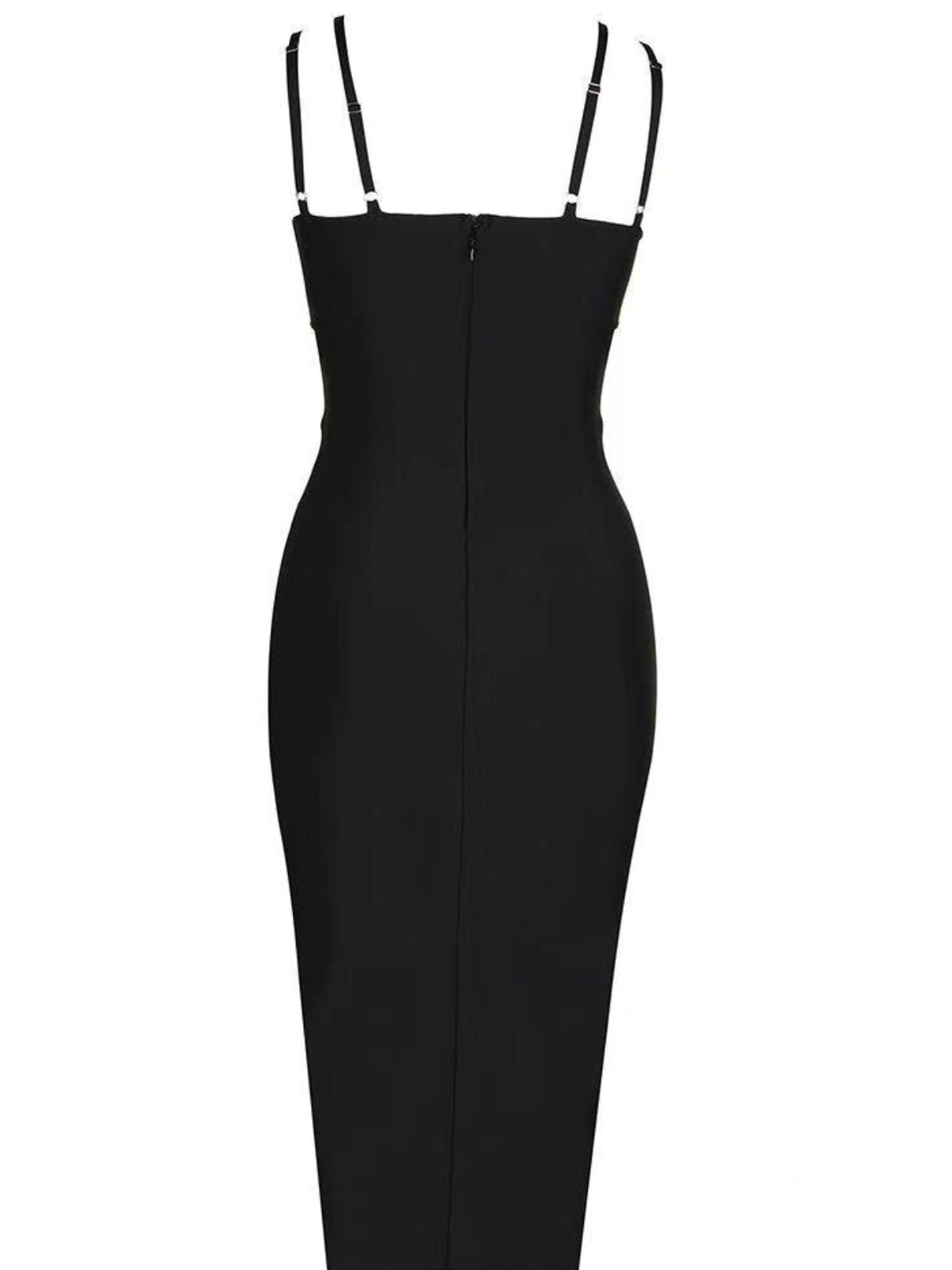 Spaghetti Strap Pearl Embellished Cut Out Bandage Midi Dress