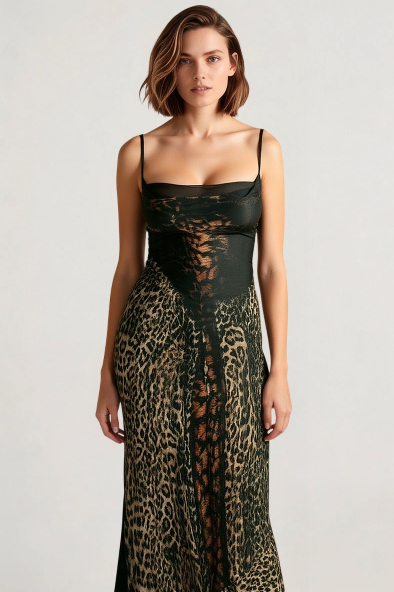 Patchwork Backless Sheer Mesh Midi Dress