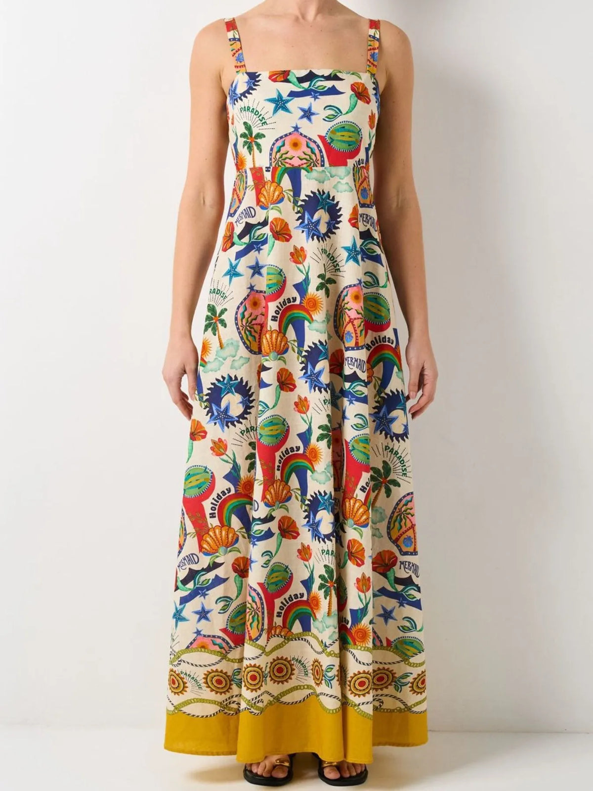 Novelty Print Square Neck Sleeveless Border Hem Maxi Dress 3